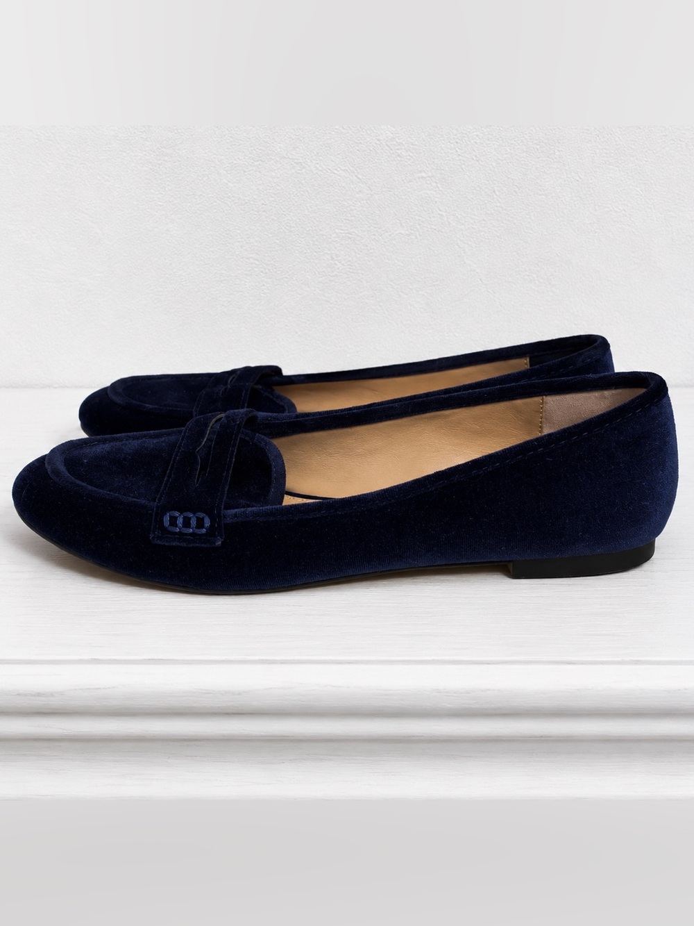 Zara Dark Navy Blue Velvet Loafers Flats Slip On Penny Loafers EU 38 US 7.5 - Picture 2 of 7